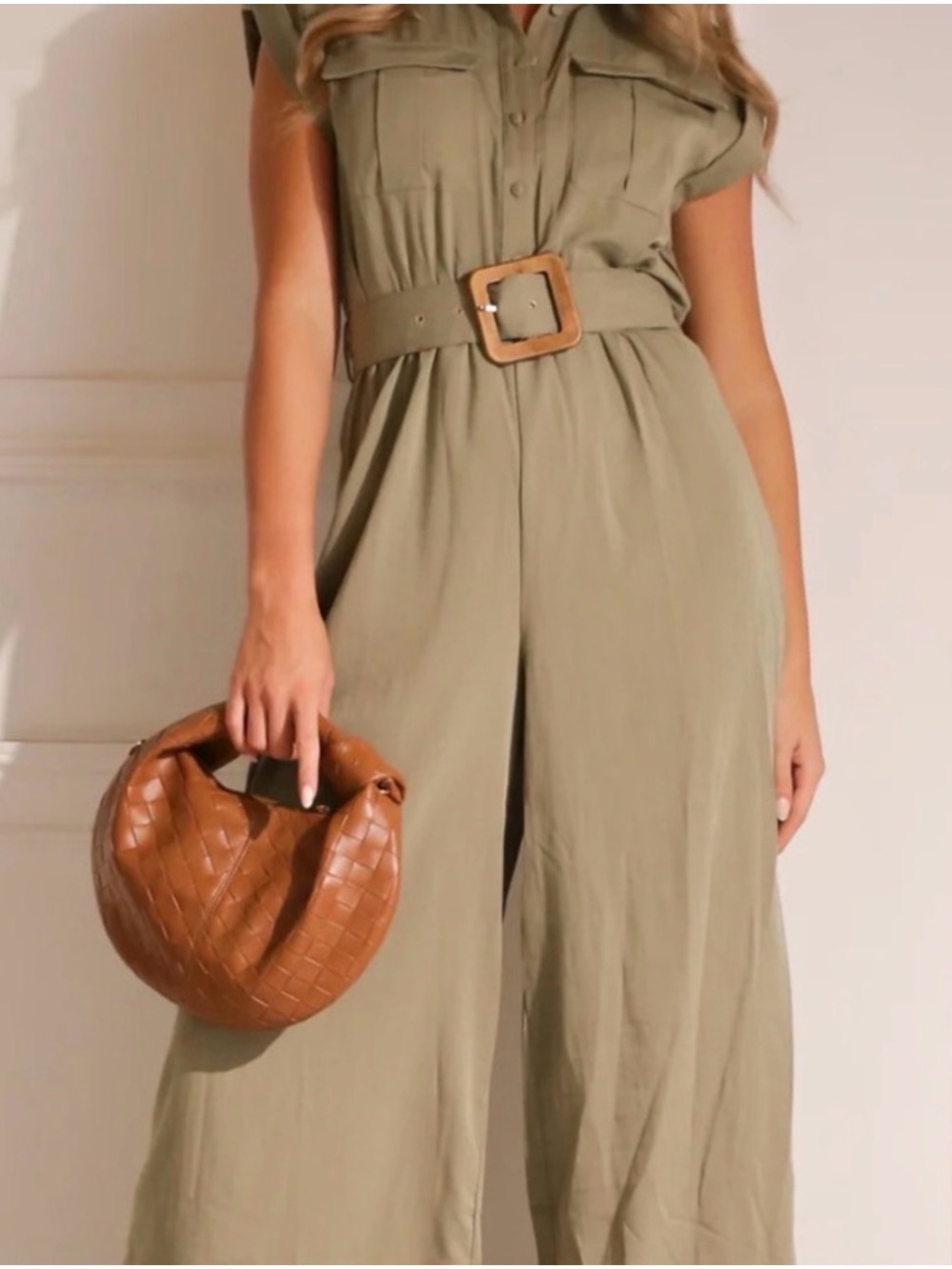 Sleeveless Olive Utility Jumpsuit with Wide Leg and Belt